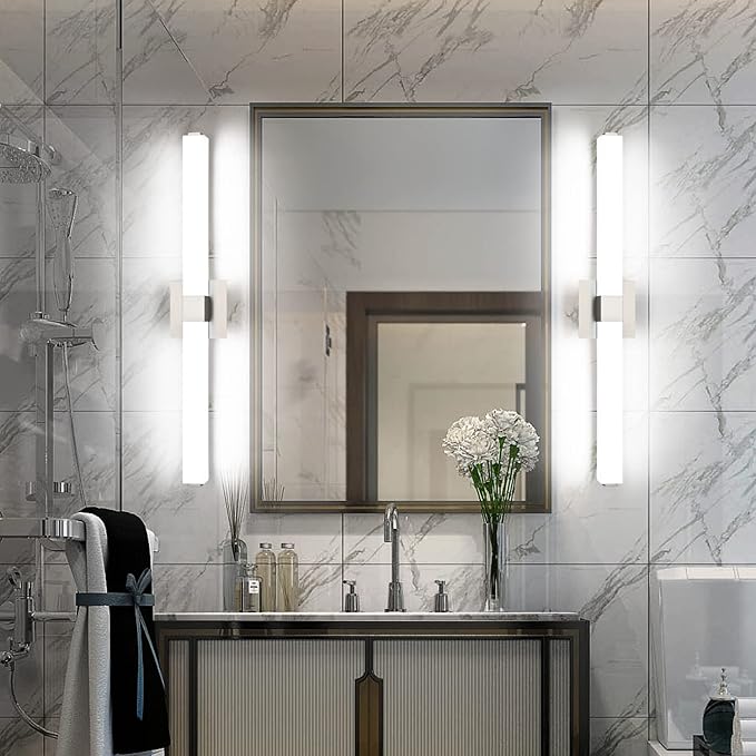 ZUZITO 32in Bathroom Light Fixtures Over Mirror, Brushed Nickel Modern LED Vanity Lighting, Dimmable Bath Wall Lights Bright White Light