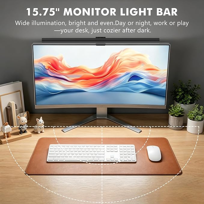 Monitor Light Bar, Eye-Care USB Computer Monitor Lamp for Home Office Gaming, 15.7'' Ultrawide LED Light, 3 Color Temperatures Stepless Dimming Screen Bar