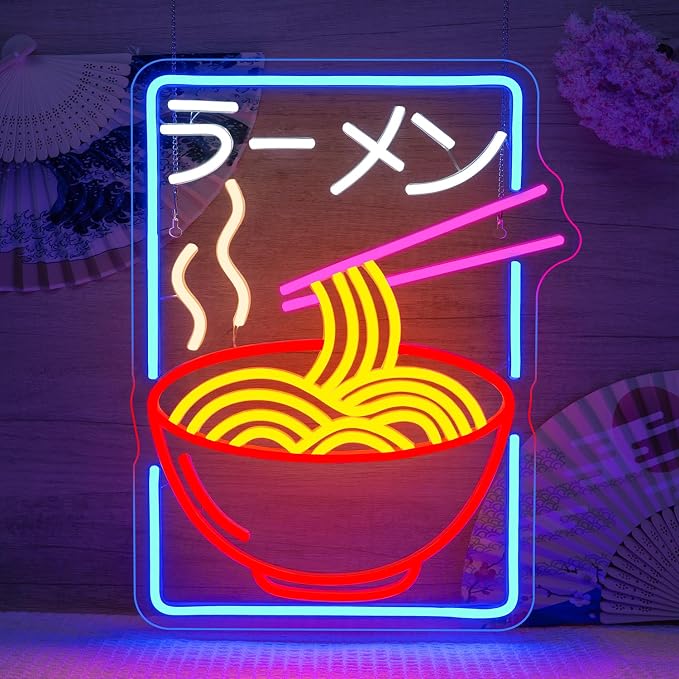 Ramen Neon Sign Pink LED Noodles Light Up Restaurant Shop Bedroom Home Bar Noodles Decor Anime Neon Signs for Wall LED Japanese Decor Gifts for Teen Ramen Lover in Anime Party