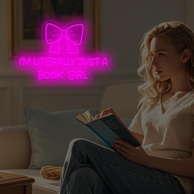 I Am Literally Just A book Girl Neon Sign, Led Classroom Sign Wall Decor with Acrylic Backing, Dimmable USB Powered Neon Light for Bedroom, Living Room, Office, Bar Decor Holiday Birthday Gift