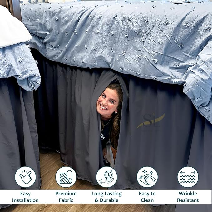 Dorm Bed Skirt Twin XL, 32 Inch-Drop, 100% Microfiber Extra Long Bedskirt, Dark Grey