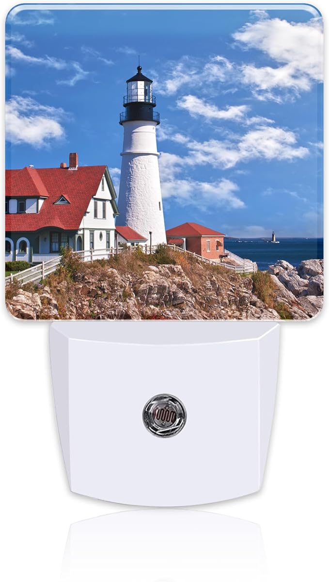 Beautiful White Lighthouse Night Light Plug into Wall, Ocean Seaside Lighthouse Dusk to Dawn Night Light Plug in,0.5w Energy Saving Sleep Friendly Nightlight for Kids Boys Girls Home Decor