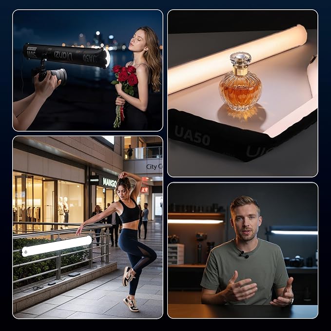 ULANZI UA50 50W Wired Bi-Color Inflatable Light Tube for Photography | Without Charger, 2700K-6500K CRI≥95 TLCI≥96, 5 Level Adjustment Magnetic Portable Lighting Bar for Video Recording & Portrait