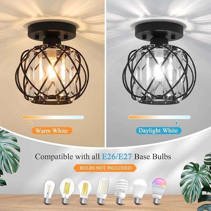 Hallway Ceiling Light Fixtures,Flush Mount Ceiling Light Fixture E26 Ceiling Lighting with Crystal Small Chandelier Indoor Lighting for Foyer Entryway Bedroom Closet Living Room 2Pack