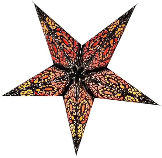 Lantern Lampshade Paper Star Light Shades Large 60cm Hanging Decorations for Christmas Wedding Home Decoration Birthday Party Foldable 5 Pointed Star (Glitter Black, Yellow, Maroon)
