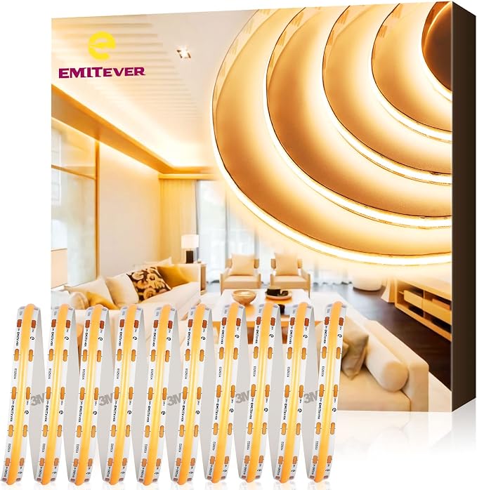 EMITEVER COB LED Strip Lights Warm White 2700K,UL 24V,8.2ft 1200LEDs | Ra 90+,IP30,3W/ft,305+Lumens/ft,5 Year Warranty(Power Supply Sold Separately)for bedroom,living room,kitchen