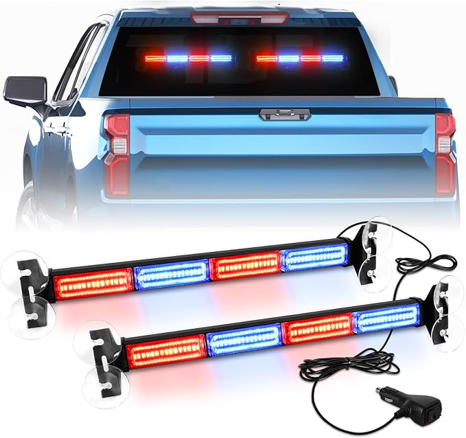 2x17.7 Traffic Advisor Light Bar Emergency Warning Flashing Safety Interior Windshield Strobe Lights for Construction Vehicles Snow plow Trucks Firefighter Lights, Red/Blue