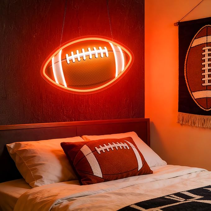 HAJAE Football Neon Sign for Wall Decor, UV Printed Football-Shaped Neon Light, Rugby LED Sign for Man Cave, Bedrooms, Game Room Decor, Gift for Football Sports Fans Teens