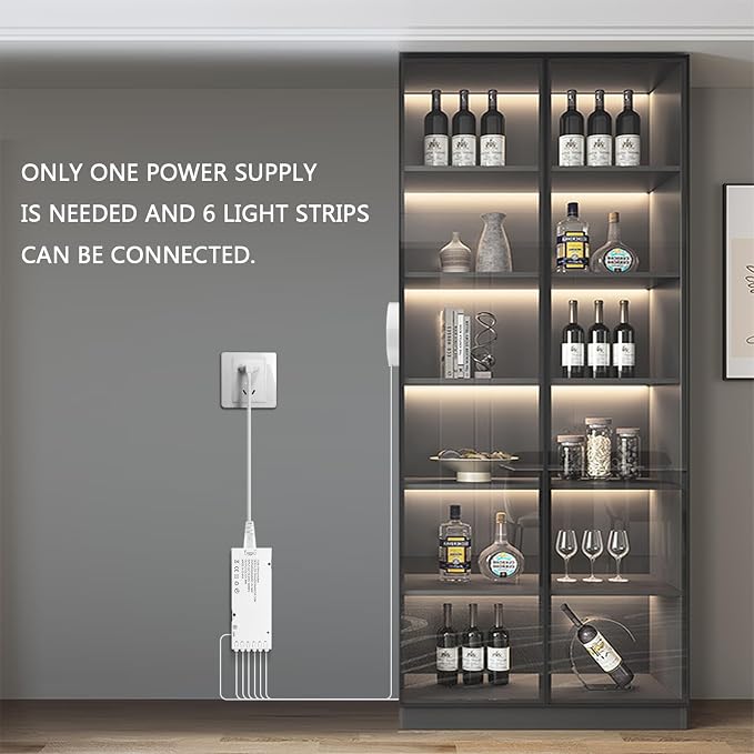 12V Under Cabinet Lighting Kit,3.3Ft 6-in-1 Self-Adhesive COB LED Strip Lights with 36W Adapter Touch Dimmable Led Shelf Lighting 4000k for Kitchen Counters Book Shelf Closet Showcase