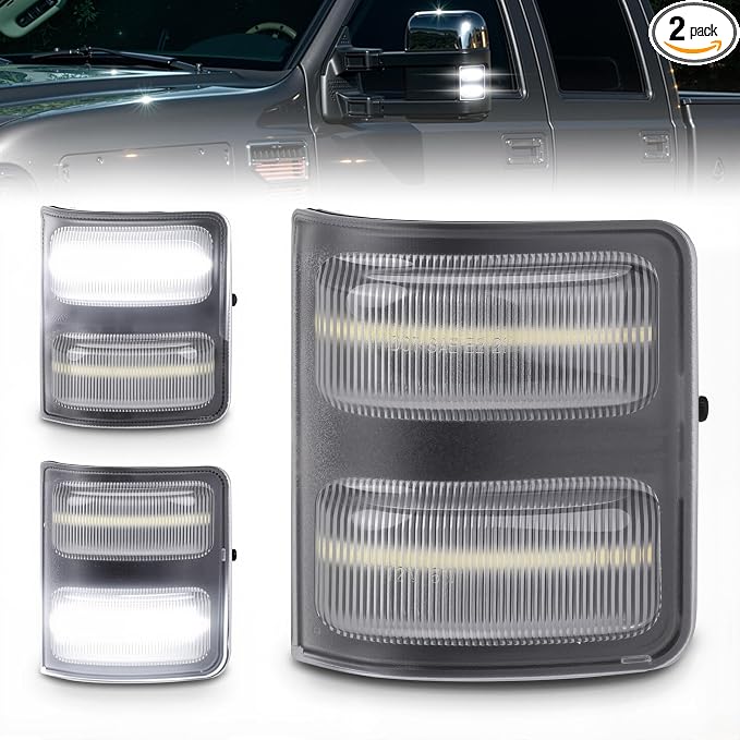 Side Mirror Lights Clear Lens White for 2008-2016 Ford F250 F350 F450 F550 | LED Side Mirror Marker Lights, White Turn Signal Mirror Light, Replace OEM Mirror Marker Lamps, Pack of 2