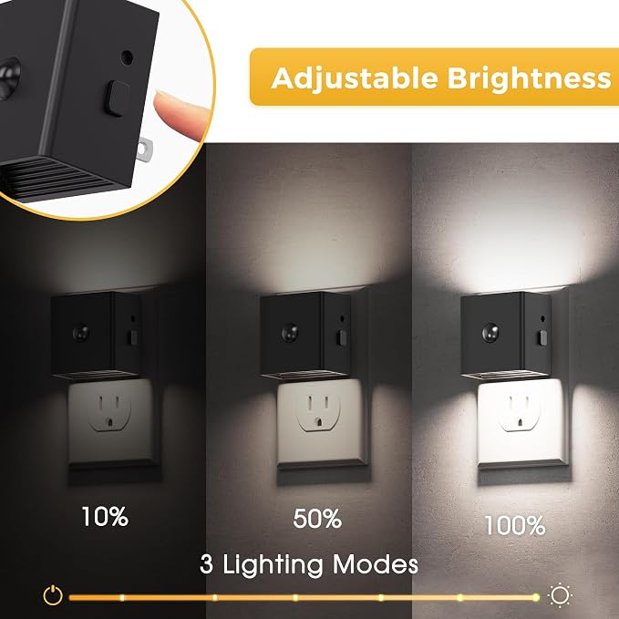 L LOHAS LED Plug in Night Light with Motion Sensor and Dusk to Dawn Sensor | LED Night Light Brightness Adjustable,5000K Daylight White, Nightlight for Bathroom Hallway Kitchen 4 Pack