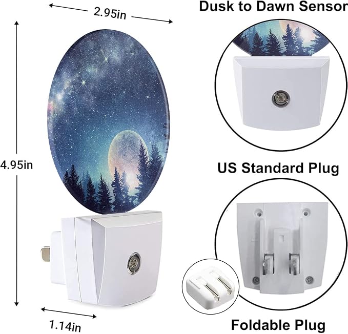 Forest Moon Night Lights Plug into Wall, Stars Starry Night LED Plug-in Nightlight, Night Sky Milky Way Starry Sky Galaxy Night Light with Dusk to Dawn Sensor for Home Decor