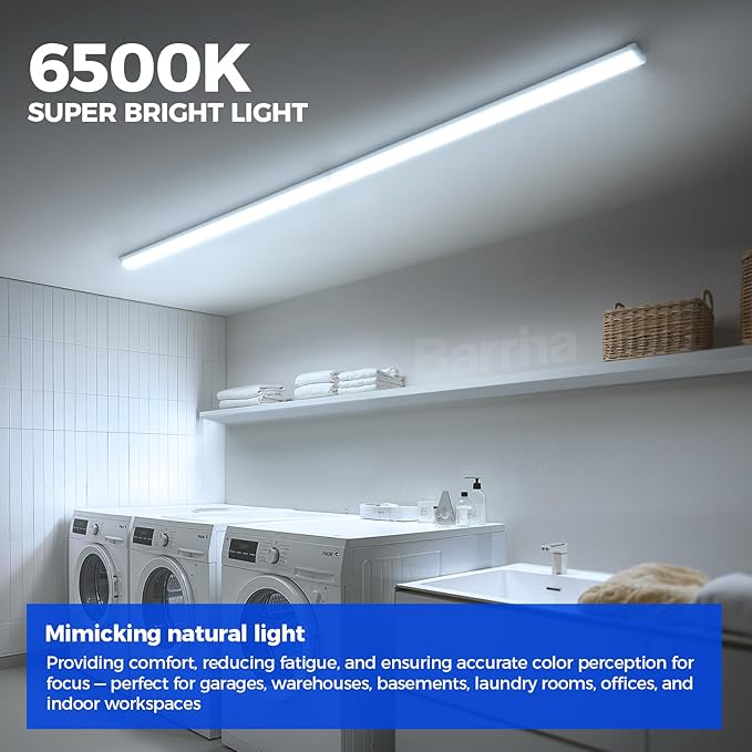 Barrina LED Shop Lights 4FT for Workshop, Garage, 45W 5000LM 6500K, 2 Packs | 4Foot for Warehouse Basement Kitchen and Workbench, Hidden Wiring, Ceiling Mount, with ON/Off, Linkable to 4, Frosted Cover