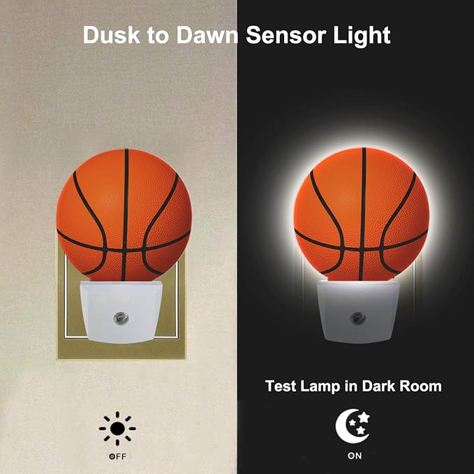 Sports Night Light Basketball Night Lamp for Boys Men Basketball Room Decor American Ball Night Lights Plug into Wall Dusk to Dawn Sensor for Birthday Christmas Gifts
