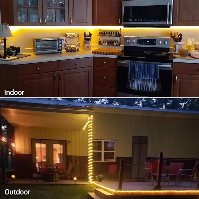 40ft LED Rope Lights Outdoor Warm White, Connectable, Waterproof 110V 432LED Flexible LED Rope Lighting for Walkways, Patios, Gardens, Fences, Porches,Indoor Outdoor Decoration