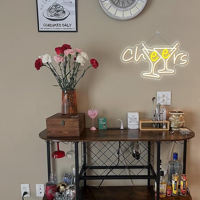 WX&YH Cheers Neon Sign Cocktails Bar Led Sign Cheers Neon Signs for Wall Decor Cocktails Glass Neon Lights Signs for Home Pub Party Club Restaurant Shop Bar Lights Decor Gifts