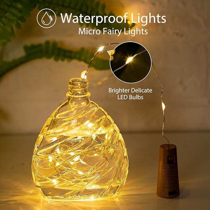 Brightown 20 Pack Wine Bottle Lights with Cork, Warm White | 7ft 20 LED Battery Operated Cork Lights, Waterproof for Liquor Bottles DIY Party Bar Christmas Holiday Wedding Décor