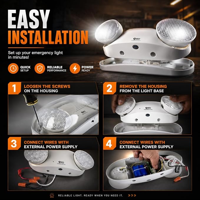 Outdoor Emergency Light with Battery Backup, Exterior Lights with Battery Backup, Wet Location, LED Egress Lights, Exterior Two Adjustable Heads Emergency Lighting Fixture,120/277V, UL Listed(12 Pack)