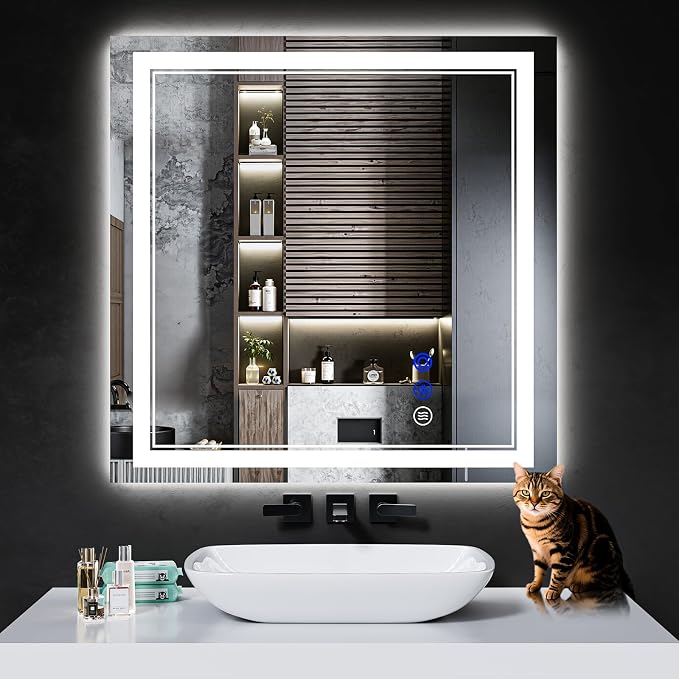 30"x30" LED Bathroom Mirror with Lights,Anti-Fog,3 Color Modes