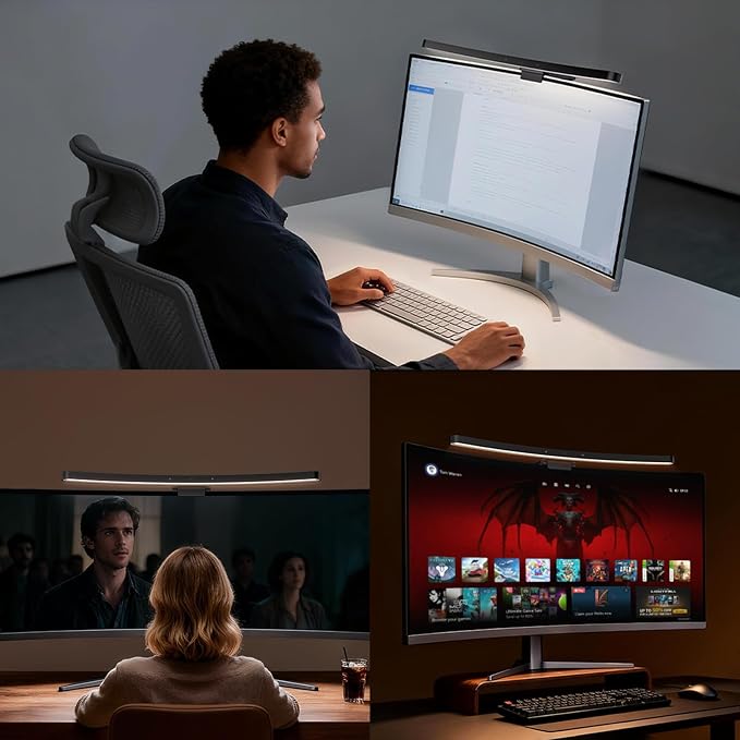 LYMAX Curved Monitor Light Bar with Sensor, Monitor Light with Remote | Backlight for 27"+ Screen, Eye-Care No Glare, Color Temperature Brightness Stepless Dimming, Desk Lamp for Home Office Gaming