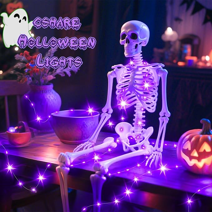Purple Fairy Lights Outdoor Waterproof 9.8ft 30 LED, Purple Halloween Lights Battery Operated with Timer for Indoor & Outdoor Christmas Halloween Decorations Garland Party Garden