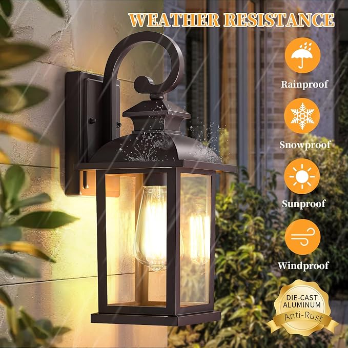 Brown 15" Outdoor Wall Light Fixtures 2-Pack | Anti-Rust Aluminum, Waterproof Exterior Porch Lights, Outside Sconce Wall Mount, For Garage, Porch, House