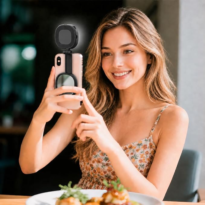 Magnetic Selfie Light Compatible with MagSafe, Foldable LED Phone Light with Mirror, 72 LEDs Stepless Brightness & Color Temperature, 360° Rotating Fill Light for Selfies, Makeup, TikTok, Zoom