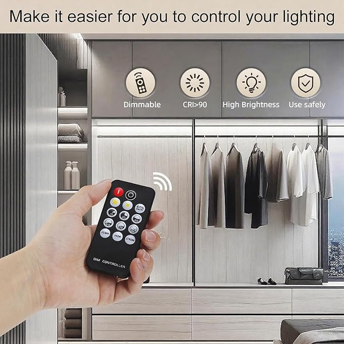 COB LED Strip, 16.4ft LED Strip Light, 24V White LED Strips, Dimmable LED Lights with Remote for Bedroom, Kitchen, TV, Mirror, Cabinet, DIY Decoration