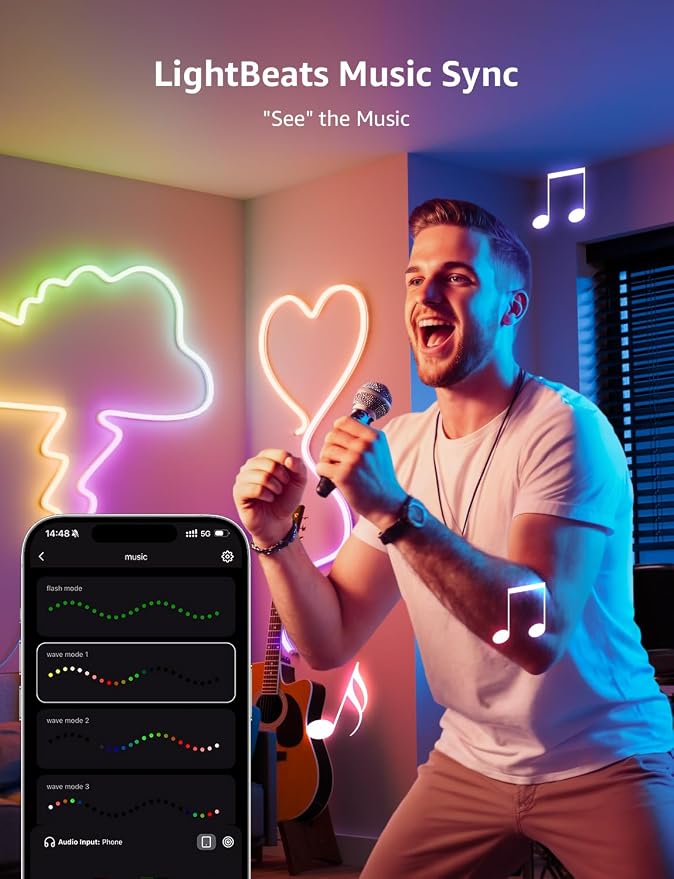 Lepro N1 AI Smart RGB Rope Lights for Christmas, Personalized AI Lighting Designer, LightBeats Music Sync, Color Segment DIY, Voice Control Via App, 9.84ft Wi-Fi & Bluetooth LED Strip Lights