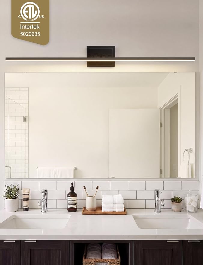 VOLISUN Modern Bathroom Vanity Light 55 inch, Rotatable, 36W Dimmable 5CCT Led Bathroom Light Fixture Over Mirror, Black Bar Vanity Light for Bathroom Mirror Cabinets-ETL Certificated