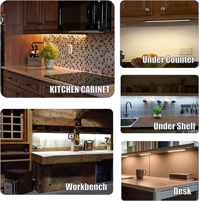 MYPLUS Under Cabinet Lights, 12" Touch Activated and Dimmable Aluminum LED Bar for Kitchen, Workbench and Desk, Warm White 3000K, Plug-in, Sliver