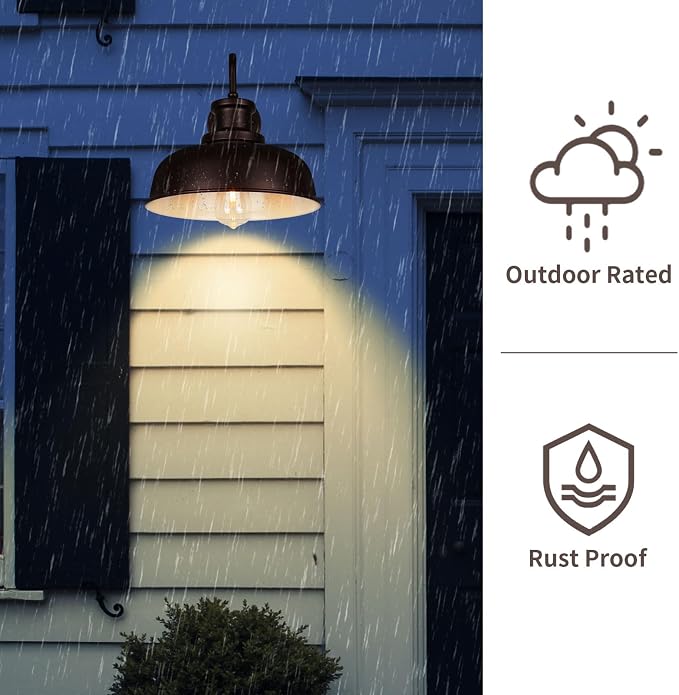 Solar Barn Lights for Outside, Outdoor Wall Light Solar Powered, Farmhouse Exterior Wall Sconce, Industrial Outside Lighting Fixture, Rustic Bronze White Lanterns for Barn Shed Coop Garage Patio