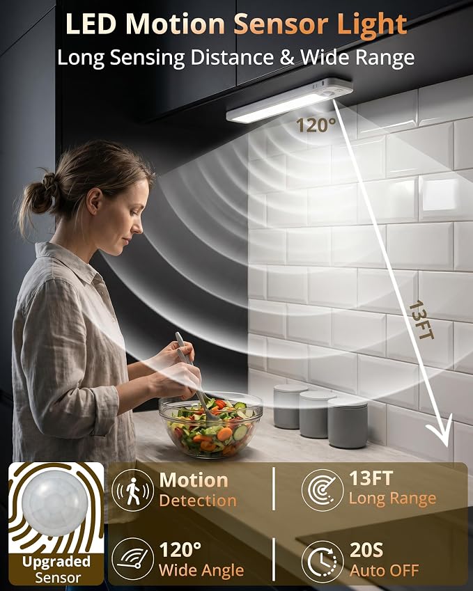 3 Pack Motion Sensor Closet Lights, Rechargeable Under Cabinet Lighting Wireless,3 Color Temps & Dimmable, Magnetic Stick On Light for Closet, Bedroom, Hallway