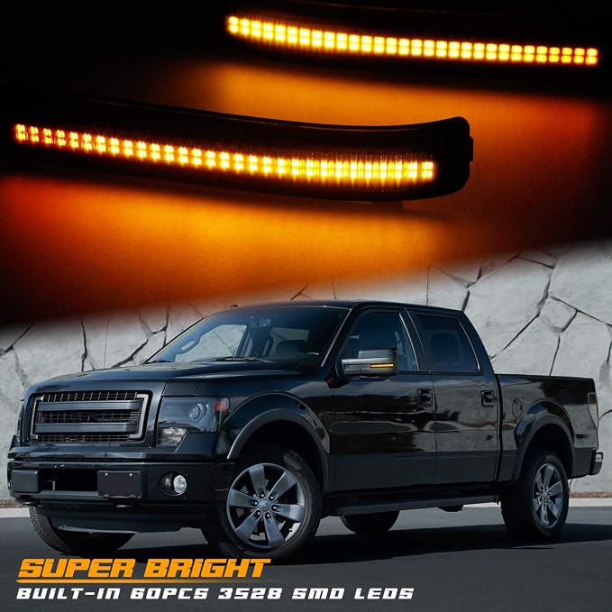 Sequential LED Side Mirror Reflector Lights Smoked Lens Compatible with Ford F150 2009 to 2014