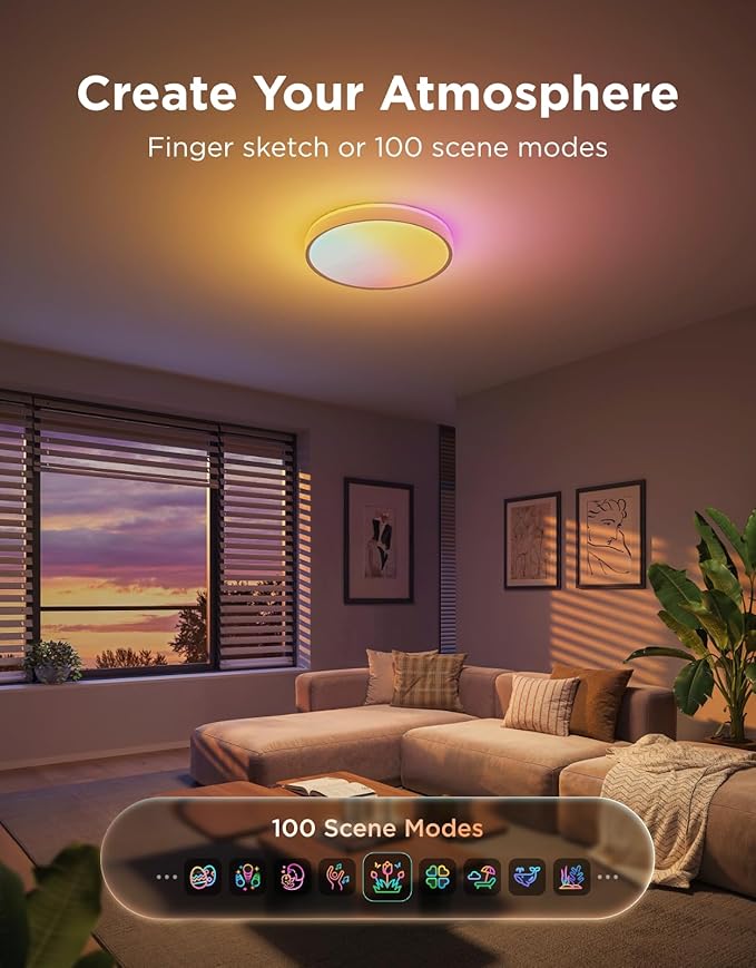Govee Smart Ceiling Light Pro, RGBIC 4800LM 2700K-6500K 18 Inch 1 Pack | RGBIC LED Ceiling Light Fixture, 4800LM DIY Colors, Works with Matter Alexa, 2700K-6500K Lights for Living Room, Bedroom