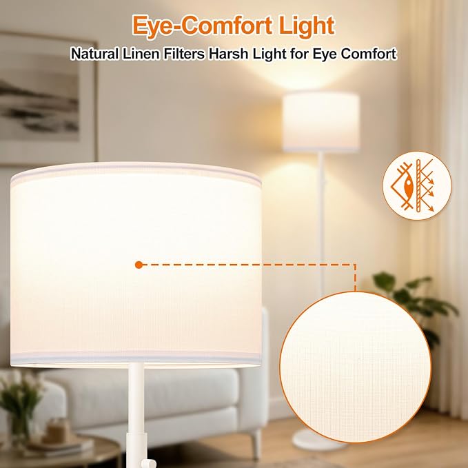 Floor Lamp Simple Design with Shade, Standing Lamps for Living Room Bedroom Office Dining Room Kitchen-White