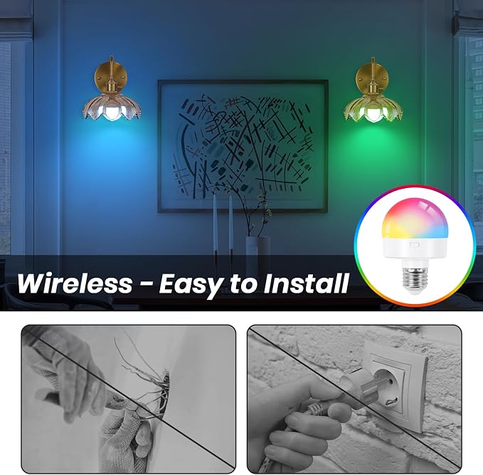 Vintage Glass Sconces, Battery Operated Wall Light with Remote, Rechargeable Wall Sconces RGB, No Socket Required, Easy to Install, Vintage Wall Sconce for Bedroom, Hallway, Aisle