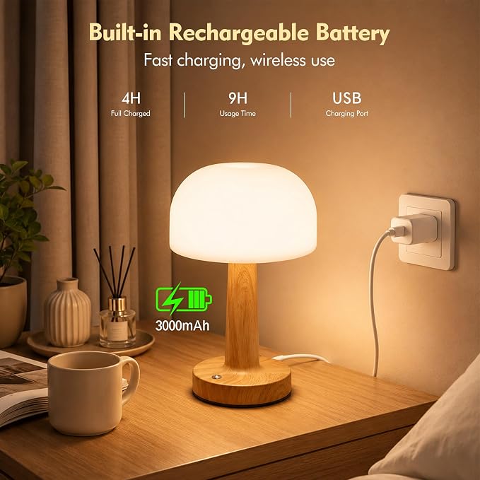 Spa-Like Shower Lamp, IP65 Waterproof Cordless Table Lamp, Wood Grain | Rechargeable Shower Light for Inside Shower with Touch Control Dimmable, 3CCT Mood Light for Bathtub, Patio, Outdoor