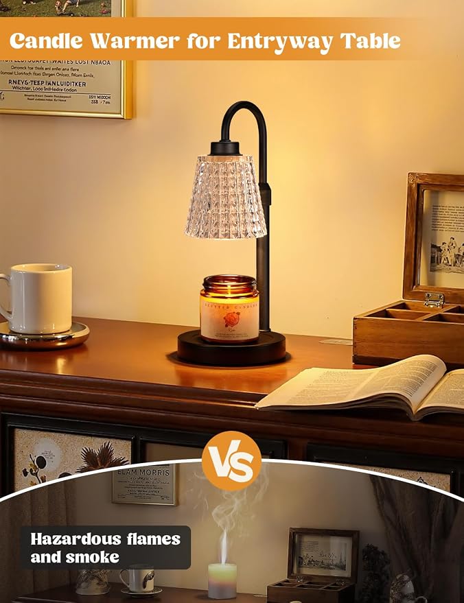 Innqoo Black Crystal Candle Warmer Lamp with Timer, Dimmable Candle Warmer for Jar Candles, Height Adjustable Wax Melts Warmer, Birthday Gifts for Women Mom, House Warming Gifts New Home Decor