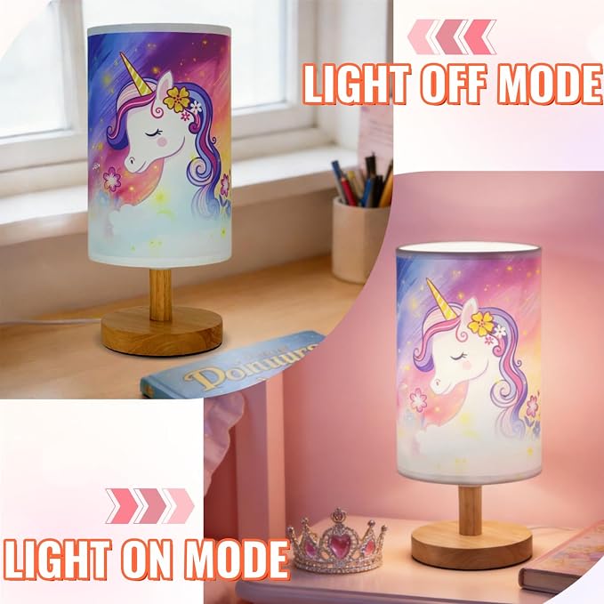 Unicorn Lamp,Unicorn Gifts for Girl,Kids Table Lamp for Bedroom Girls Bedside Lamps,3 Colors Dimmable LED Nightstand Night Light with Flaxen Fabric Shade Desk Lamp for Boys Girls Room Nurser Decor