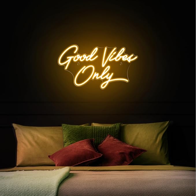 Kavaas Good Vibes Only Neon Signs for Wall Decor 17.7" x 9.9" | Warm White Good Vibes Only LED Sign for Bedroom, Party, Bar, Salon - Best Gifts for Birthday, Christmas