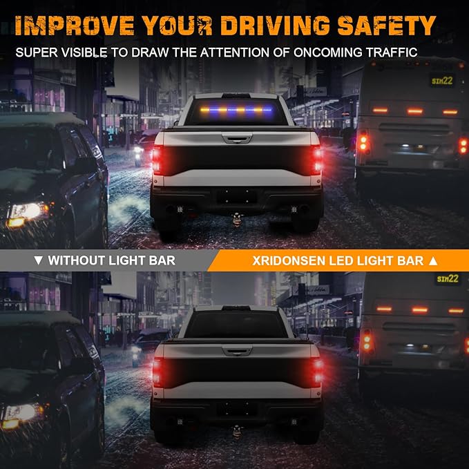 XRIDONSEN 35 inch Amber Blue Traffic Advisor Light Bar 48 LED Emergency Strobe Lights Safety Warning Lights Front/Rear Window w/Display Controller for Firefighter Police Vehicles Trucks