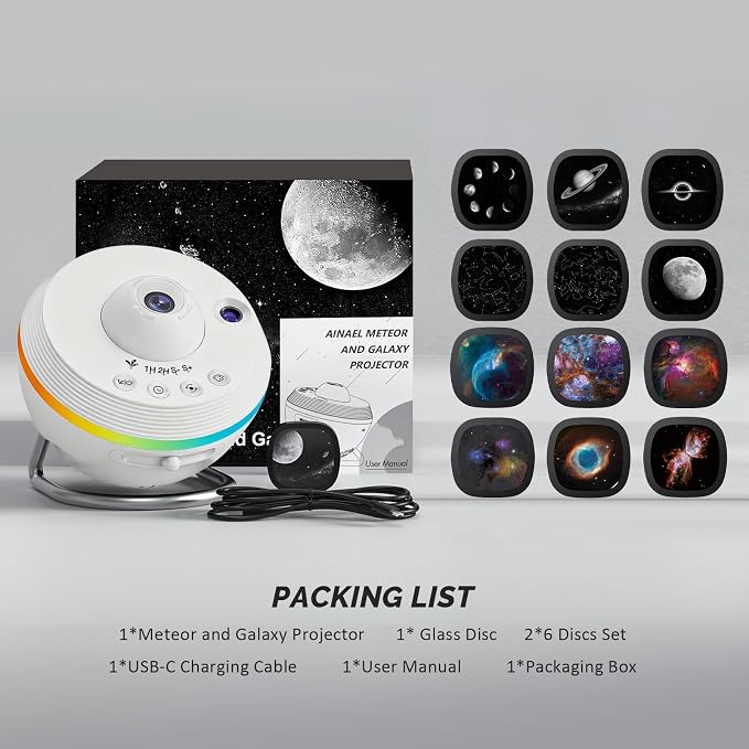 Galaxy Projector, Star Projector Planetarium with 13 Disc for Bedroom Deko | 5K HD Projection • Dynamic Meteor • RGB Ambient Light Strip • Auto Timer • Expandable Slide Set • Gift for Kids & Adults