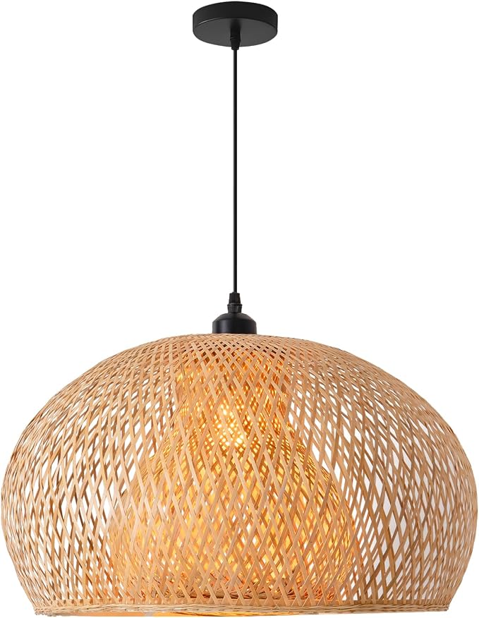 23.6" Bamboo Chadelier,Rattan Pendant Light | Hand Woven Bamboo Chandelier,23.6" Boho Wicker Hanging Light for Kitchen Island Dining Bedroom Living Room Restaurant