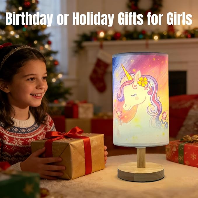 Unicorn Lamp,Unicorn Gifts for Girl,Kids Table Lamp for Bedroom Girls Bedside Lamps,3 Colors Dimmable LED Nightstand Night Light with Flaxen Fabric Shade Desk Lamp for Boys Girls Room Nurser Decor