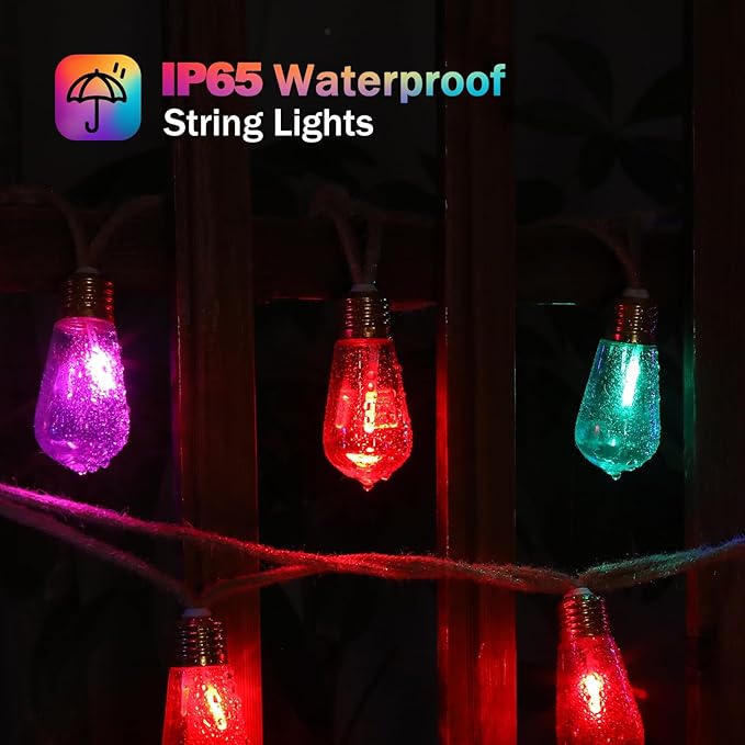 (New) Outdoor String Lights, 8 Modes Colorful LED Patio Lights, 24FT Waterproof Shatterproof Fairy Lights, Hemp Rope Hanging Lights for Garden, Yard, Party, Christmas Decor