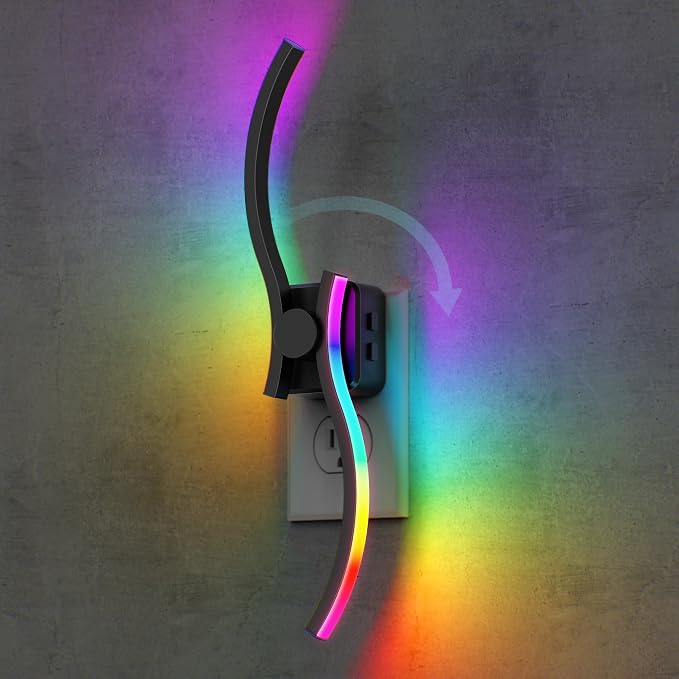 Night Lights Plug into Wall,3000K+8 Color Changing Dimmable LED | Night Light 1W 180° Rotating Wall Sconce Dusk to Dawn Sensor Plug in Nightlight for Bathroom Bedroom Hallway Kitchen