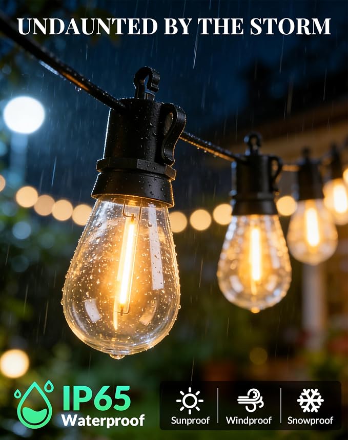 Outdoor String Lights Patio Light - 150Ft Outside Waterproof Edison Bulbs | S14 LED Porch Light, Shatterproof Edison Bulbs Hanging Connectable Lighting for Gazebo Backyard Bistro Pergola, Balcony