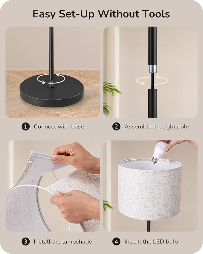 EDISHINE 2 Lampshades Modern Floor Lamps for Living Room Green | 63.7", Remote Control, Foot Switch, 2700-6000K Dimmable, 9W Bulb Included, Minimalist Standing Lamp for Bedroom, Office