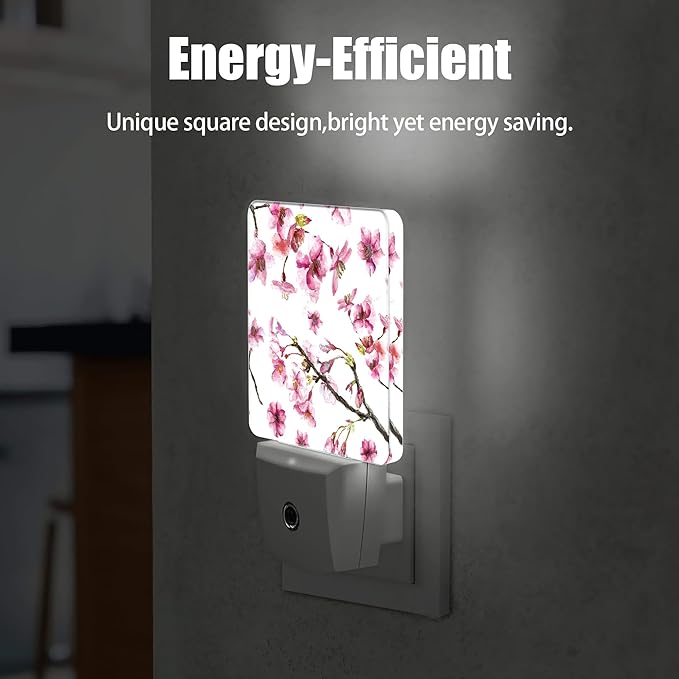 Cherry Blossom Night Light, Japanese Sakura Night Lights Plug into Wall Decor for Bedroom, Bathroom, Hallway, Kitchen, Dusk to Dawn Sensor Nightlights for Boys Girls Women Men Room Gifts